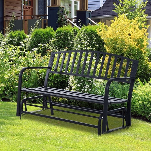 slide 2 of 9, Outsunny Black Steel Outdoor Glider Loveseat Bench