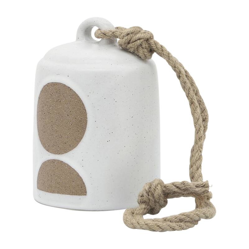 Sagebrook Home Hanging Bell Decorative Wind Chime White and Beige Circle Design Outdoor or Indoor