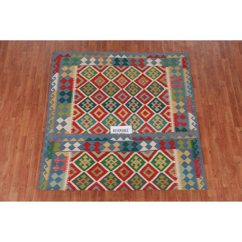 Kilim Oriental Area Rug Flatweave Wool Carpet - 5'11" x 8'3"