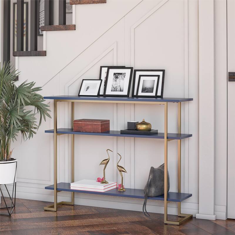 Avenue Greene Jade Console Sofa Table with 3 Open Shelves and Metal Frame