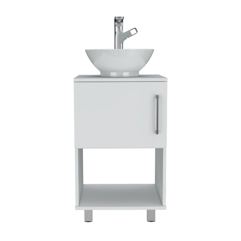 Modern Bathroom Vanity Cabinet with Four Legs, FSC Certified, and Open Shelf - 17.71in L