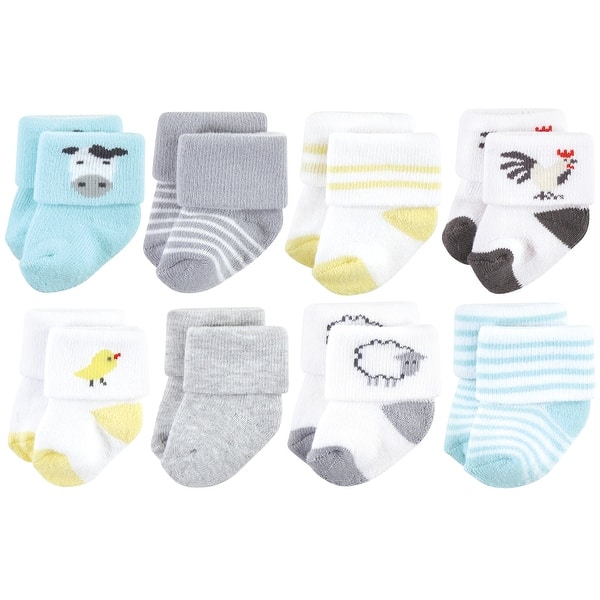 slide 1 of 1, Hudson Baby Unisex Baby Cotton Rich Newborn and Terry Socks, Farm 6-12 Months - Farm 8-Pack