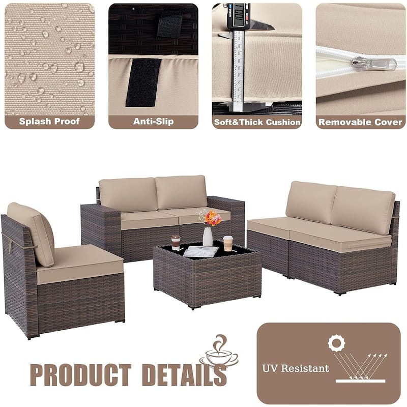 Delnavik Patio Furniture Set Sofa 6-Piece Wicker Sectional Sofa Set, Outdoor Furniture Rattan Patio Sofa Conversation Set