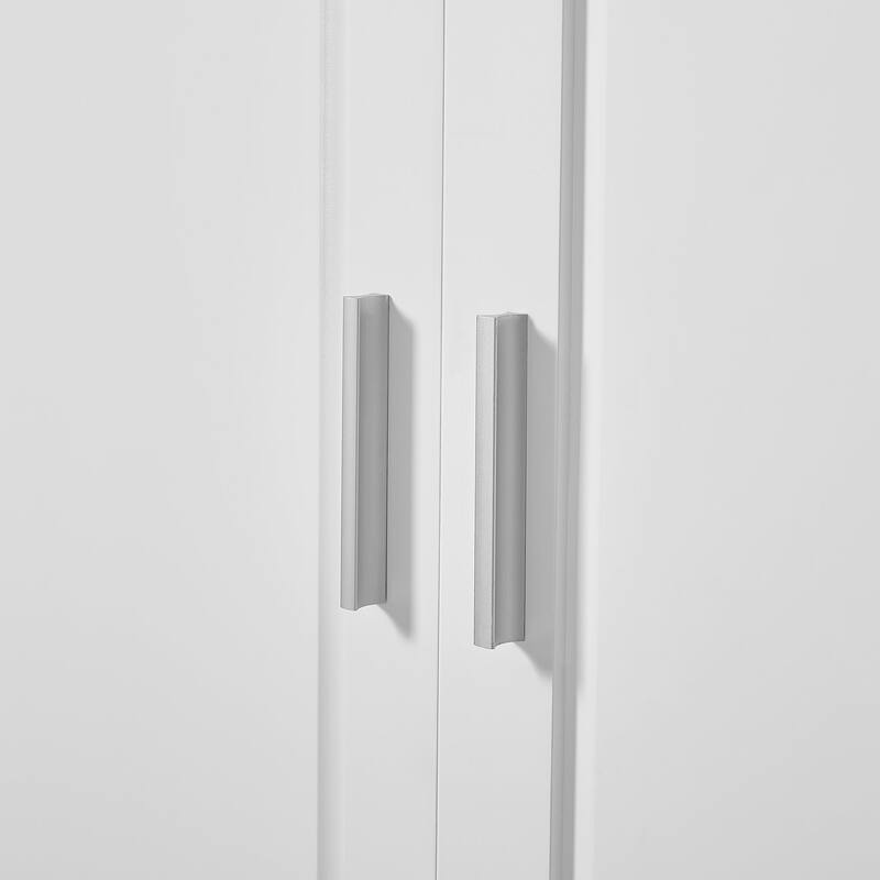 63" Tall Wood 2-door Bathroom Cabinet in White with Adjustable Shelf