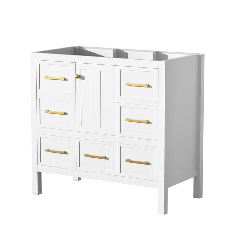 GDFStudio - Merrow Modern Freestanding Bathroom Vanity with with 5 Drawers& Soft Closing Doors (NOT INCLUDE BASIN SINK)