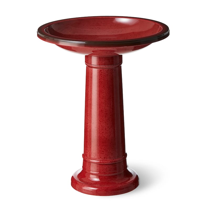 Glitzhome 21.5"H Faux Ceramic Tall Free Standing Outdoor Garden Pedestal Birdbath