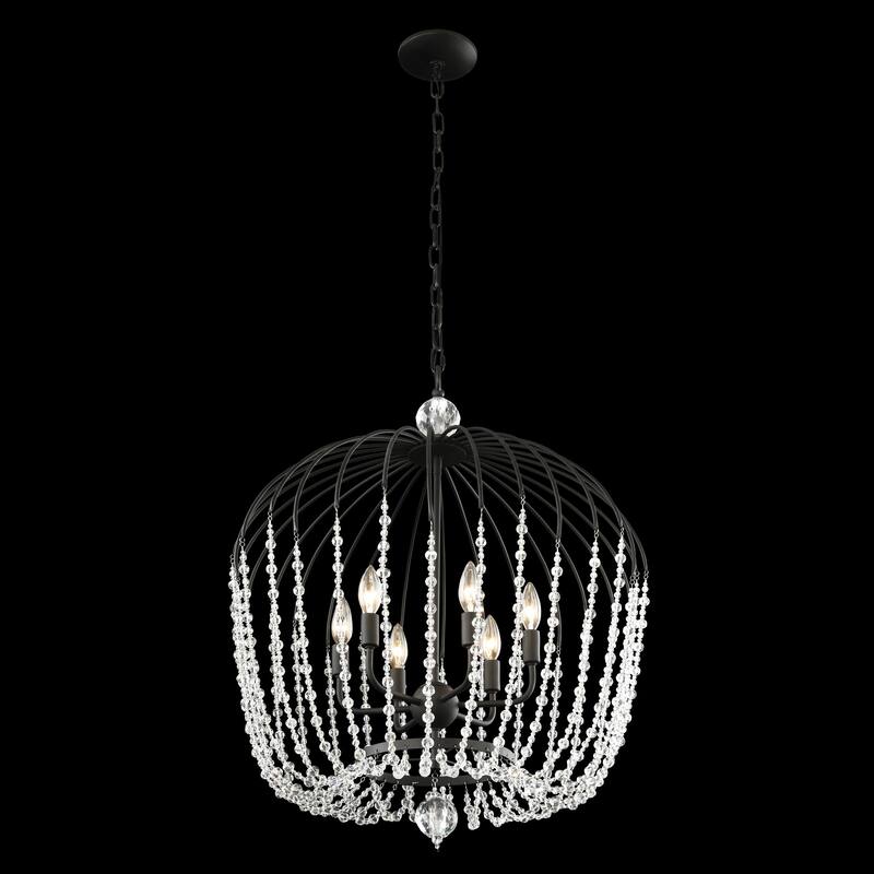 Varaluz Voliere 6-Light Crystal Tall Pendant - Matte Black
