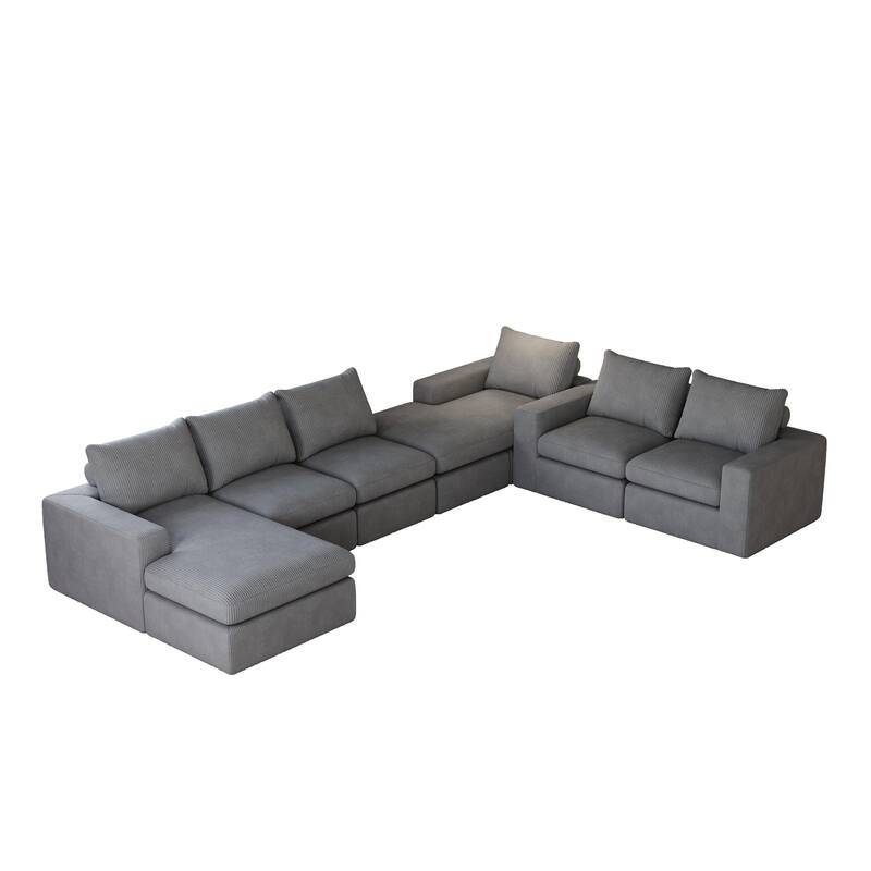 L-shaped Sectional Sofa Set of 2 Corduroy Upholstered Cloud Modular Couch with Chaise Free Combination Sectional Sofa Set