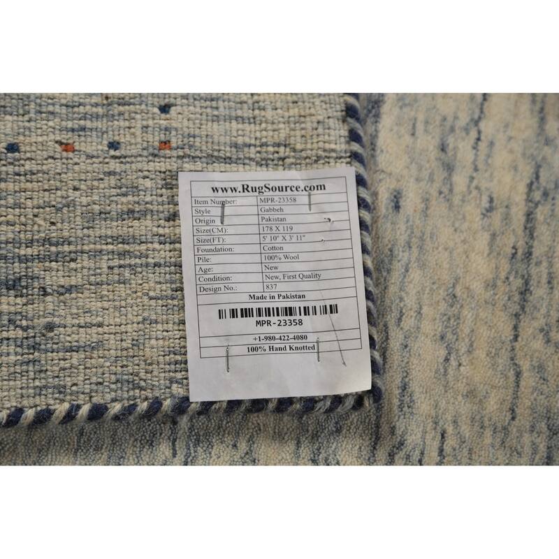 Tribal Gabbeh Area Rug Hand-Knotted Beige Modern Wool Carpet - 3'11" x 5'10"
