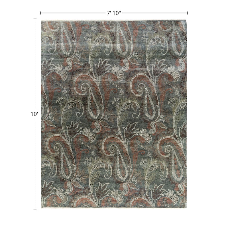Ikat One-of-a-Kind Hand-Knotted Area Rug - Gray, 7' 10" x 10' 0" - 7' 10" x 10' 0"