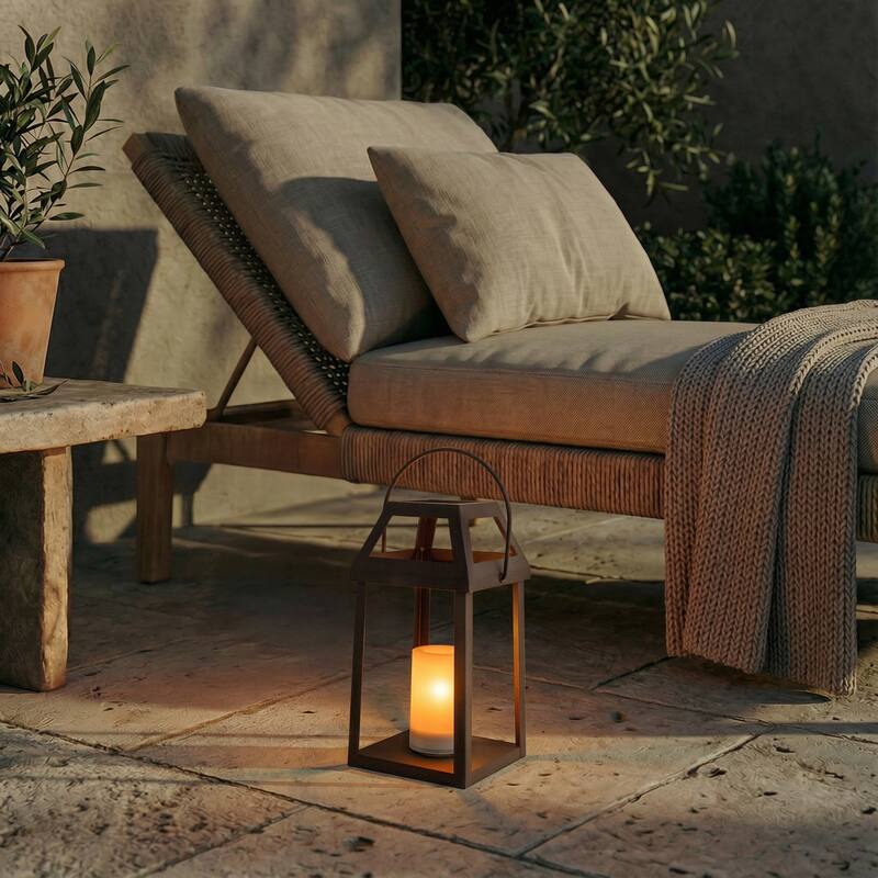 H13” Solar Outdoor Lantern with Flickering Candle Modern Metal Solar Lantern with Handle Hanging Light for Garden Deck - W7''