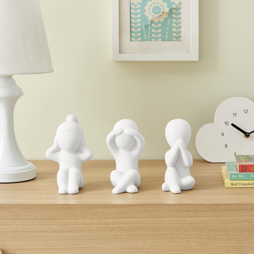 Hans White Abstract Three Wise Children Matte Ceramic Sculpture Set