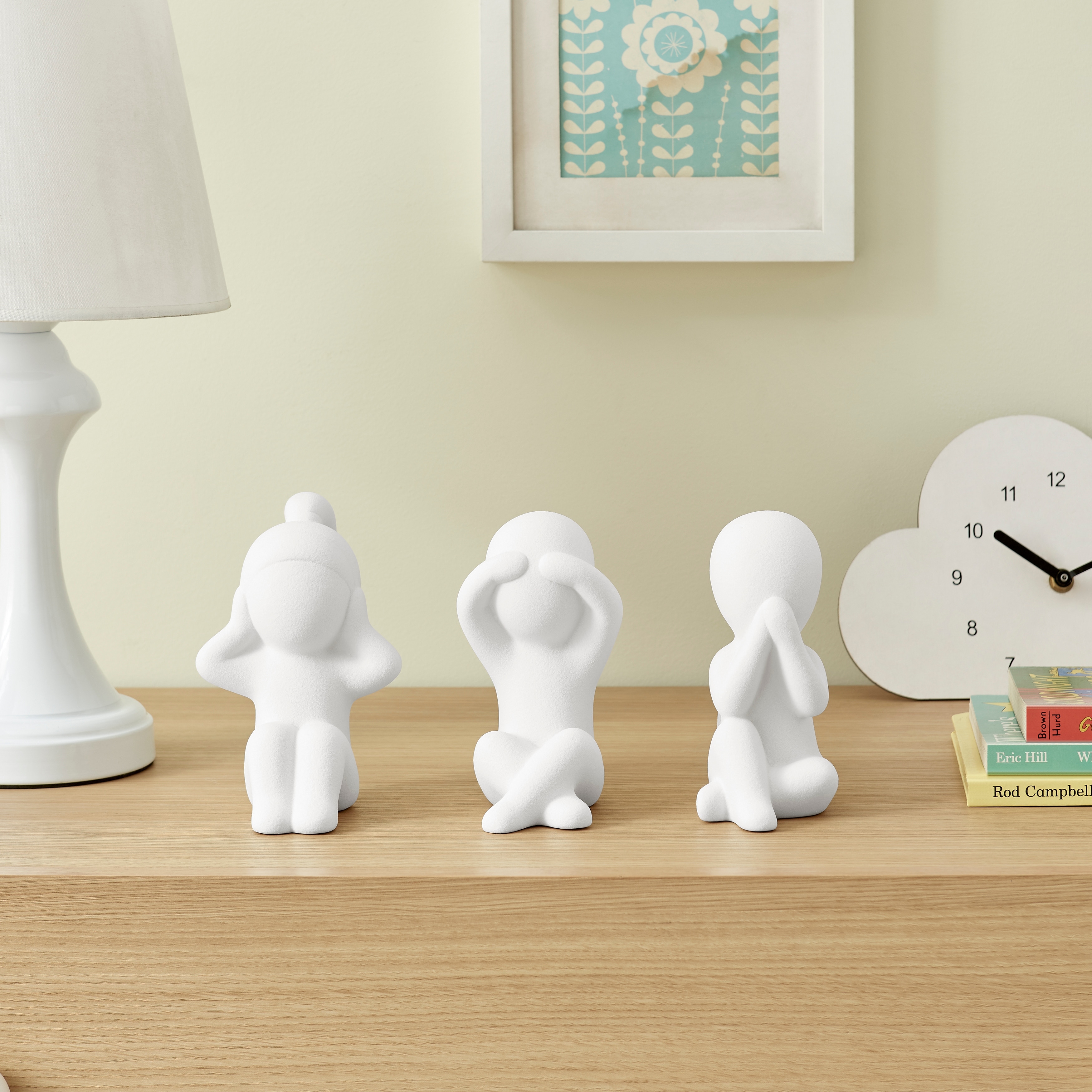 Hans White Abstract Three Wise Children Matte Ceramic Sculpture Set
