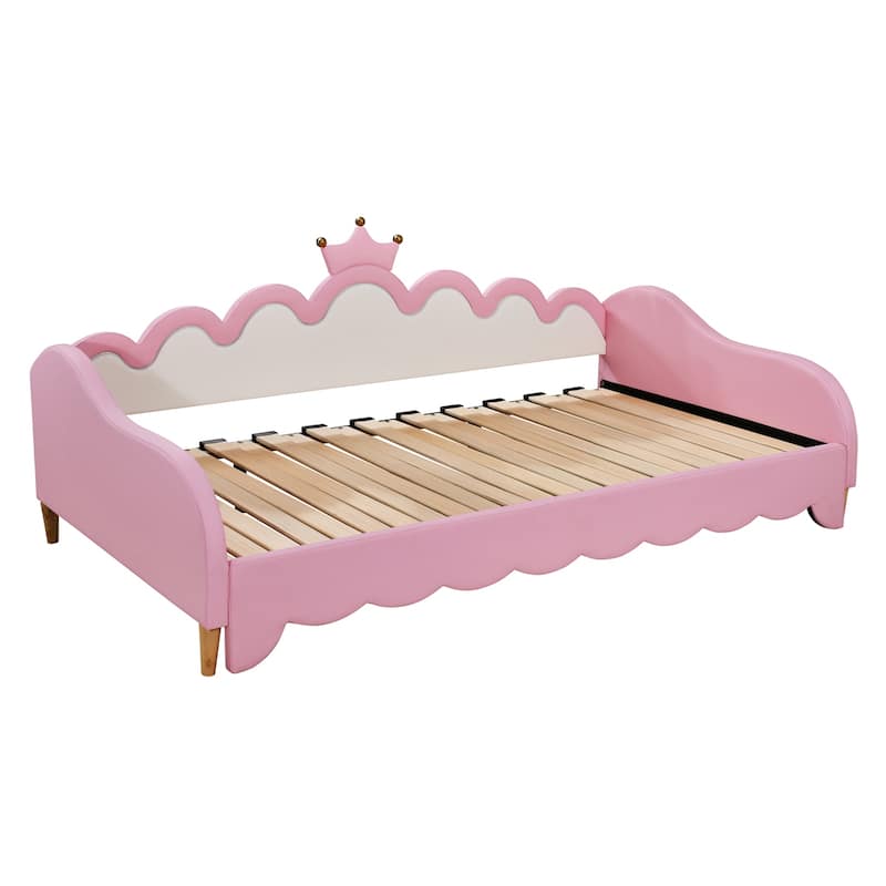 Upholstered Twin Extending Daybed with LED Lights, Crown Headboard