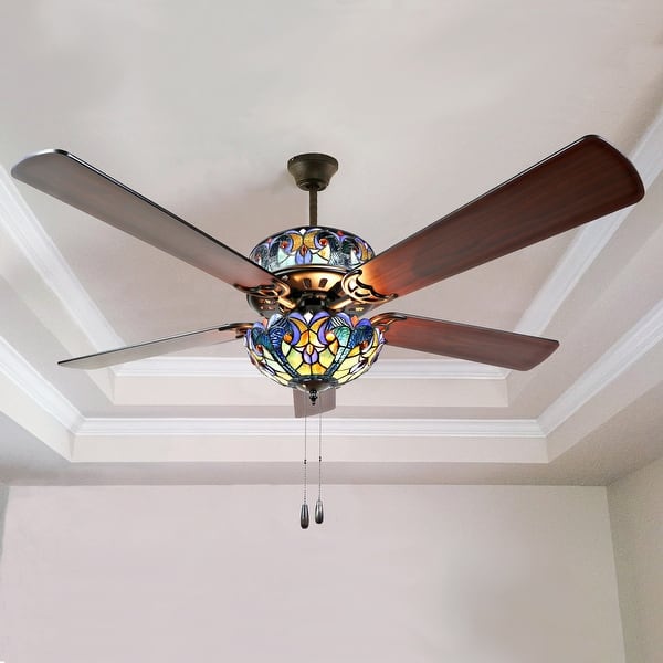 Gracewood Hollow Lemsine Blue Stained Glass Tiffany-style Ceiling Fan ...