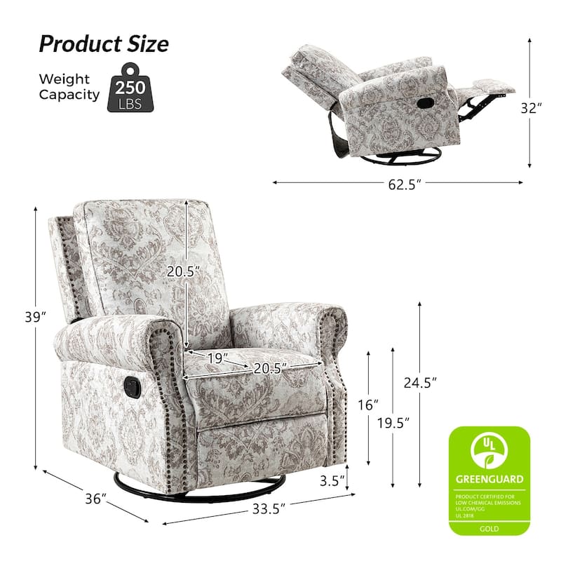 Roderich Farmhouse Floral Print Swivel Rocker Recliner with Rolled Arms by HULALA HOME