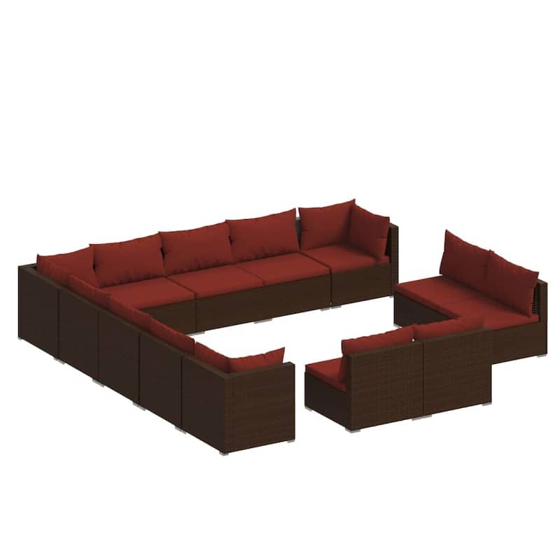 vidaXL Patio Lounge Set with Cushions Brown Poly Rattan - 27.6" x 27.6" x 24" - 27.6" x 27.6" x 24"