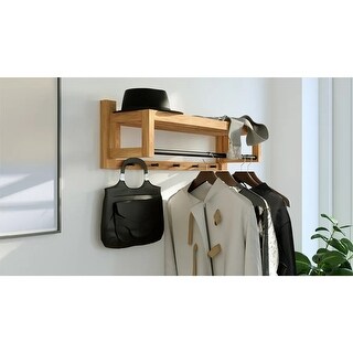 Floating Jacket Rack Oak Hardwood Floating Coat Rack - Wall Mounted with Shelf 5 Hooks - Bed ...