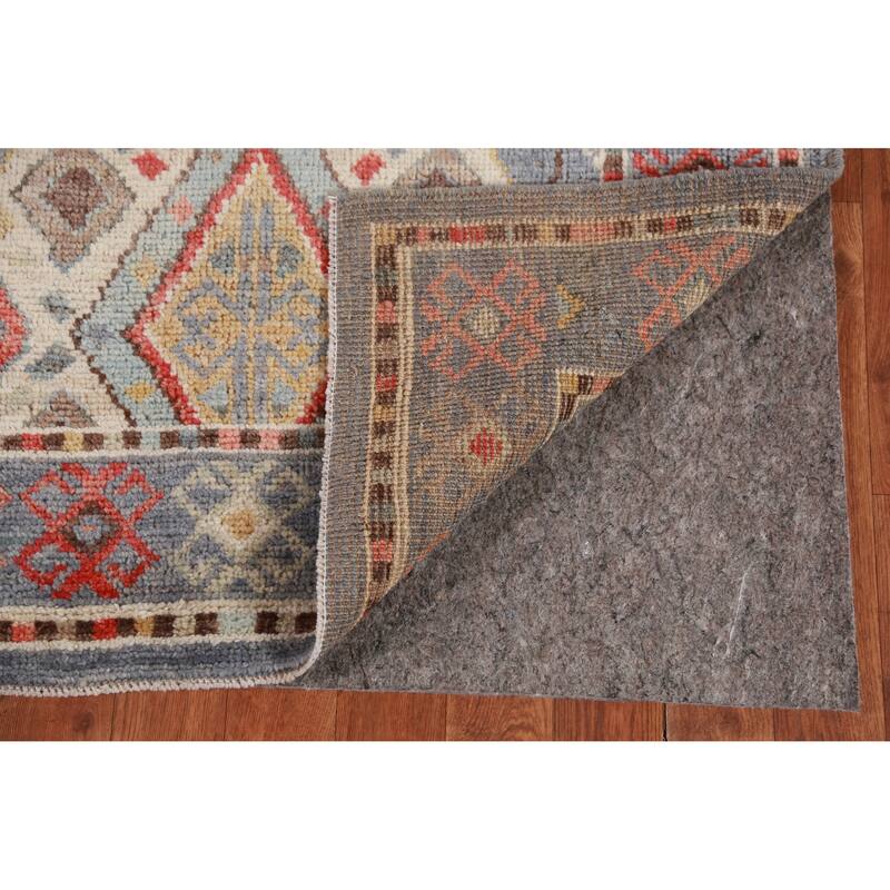 Hand Knotted Oriental 100% Wool Carpet Transitional Geometric Navy Blue & Blues Oushak Runner Rug - 12' 0'' X 3' 2''