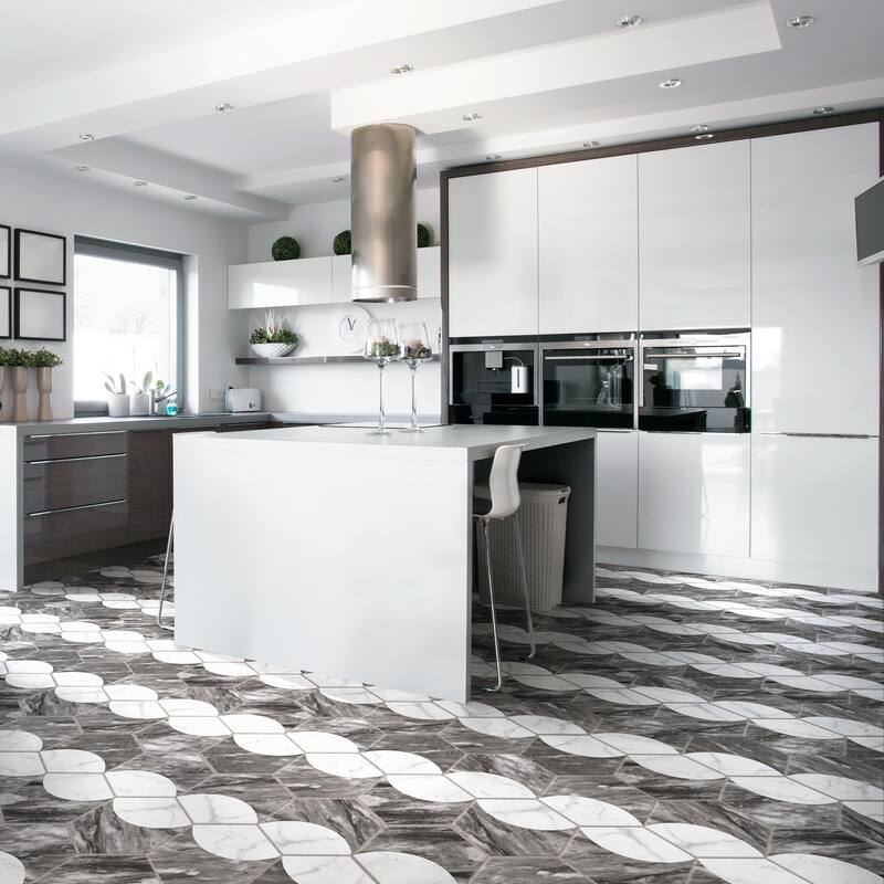 Merola Tile Classico Bardiglio Hex Moon Carrara 7" x 8" Porcelain Floor and Wall Tile