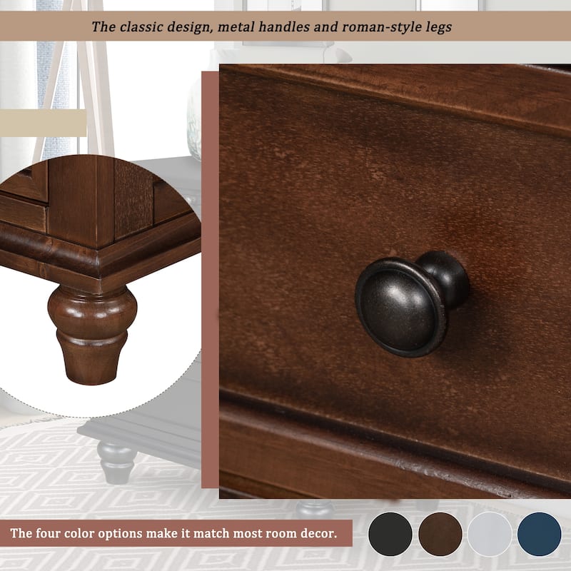 3-Drawer Storage Wood Cabinet, End Table with Pull out Tray