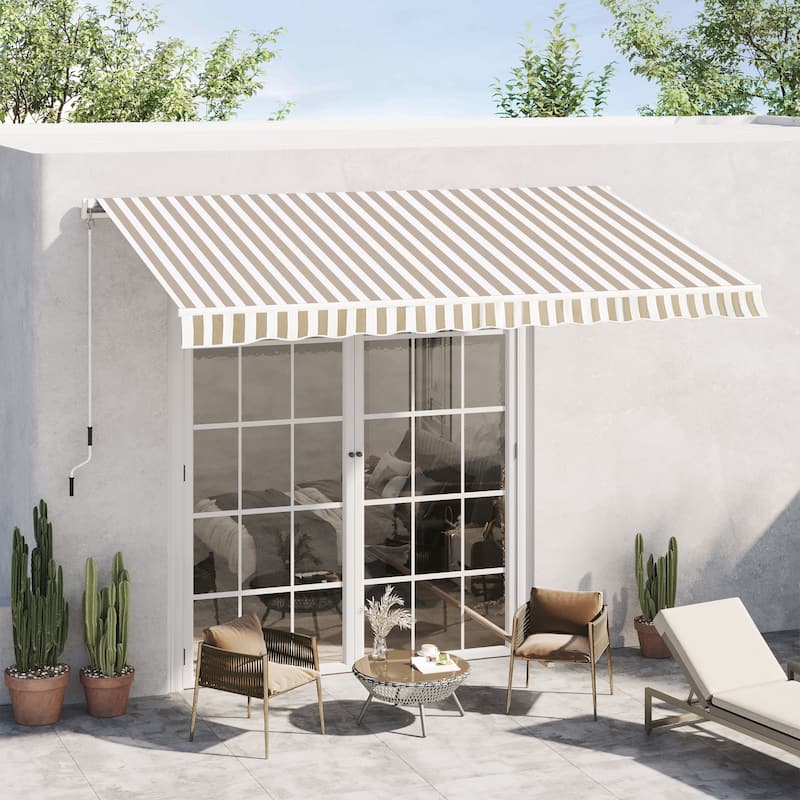 12' x 10' Retractable Awning Sun Shade Shelter with Manual Crank Handle, 280g/m² UV & Water-Resistant Fabric and Aluminum Frame