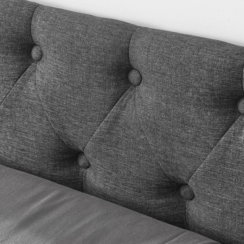 Tufted Button Daybed with 2 Storage Drawers/Upholstered Sofa Bed Frame w/Copper Nail on Waved Shape Armrests/No Spring Box Need