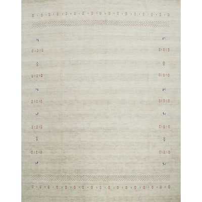 Hand Knotted Oriental 100% Wool Carpet Tribal Animal Pictorial Beige & Ivories Gabbeh Area Rug - 9' 9'' X 10' 0''