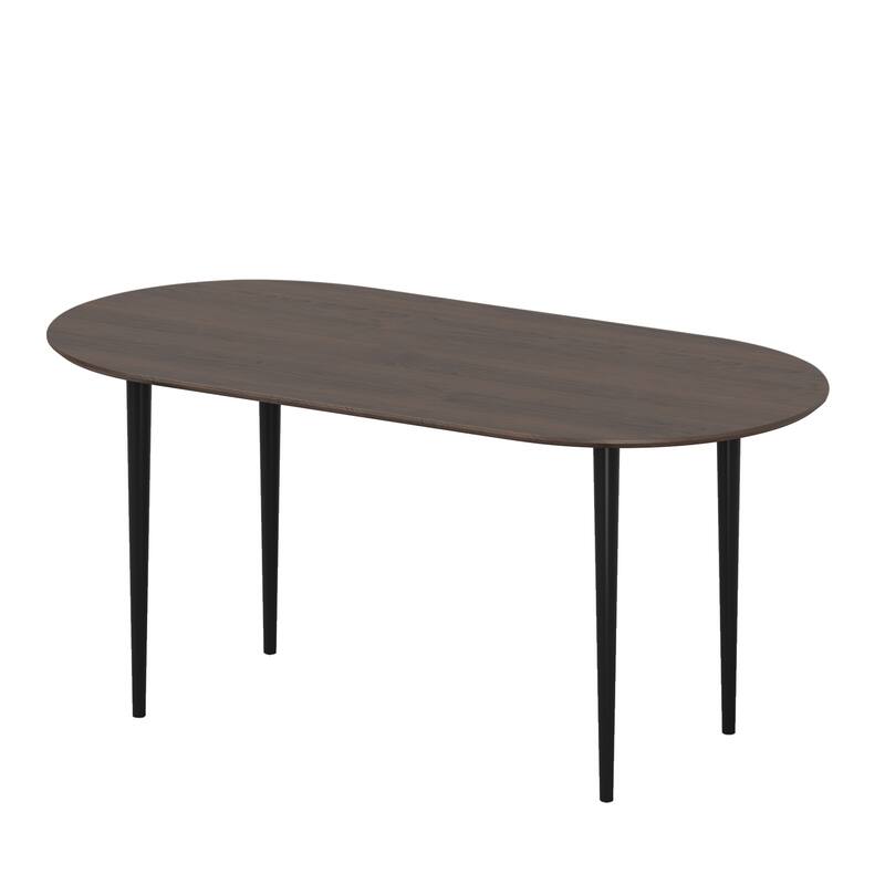 67"L×33.5"W Oval Wood Dining Table Kitchen Table with 4 Metal Legs