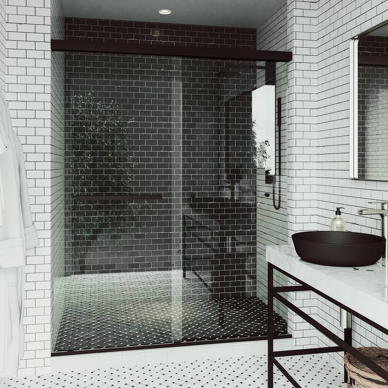 VIGO Satro E-Class 52 to 60 in. W x 74 in. H Semi-Frameless Double-Sliding Shower Door with Clear Tempered Glass