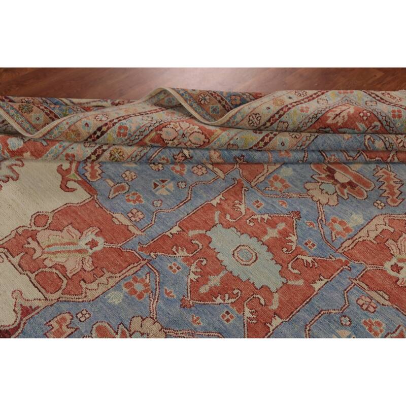 Vegetable Dye Heriz Serapi Oriental Rug Hand-Knotted Beige Wool Carpet - 10'1"x 12'8"