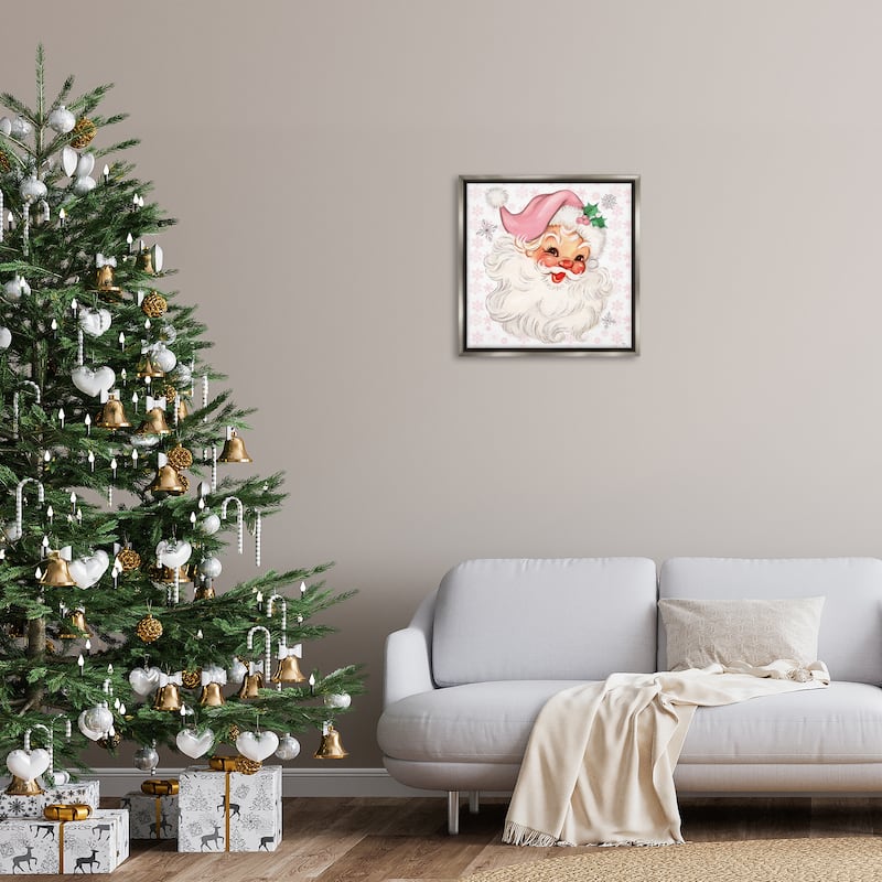Stupell Pastel Vintage Jolly Santa Framed Floater Canvas Wall Art Design By Mollie B.