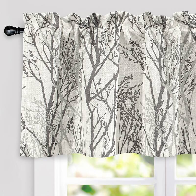 DriftAway Tree Branch Linen Blend Botanical Pattern 3 Pieces Semi Sheer Kitchen Set