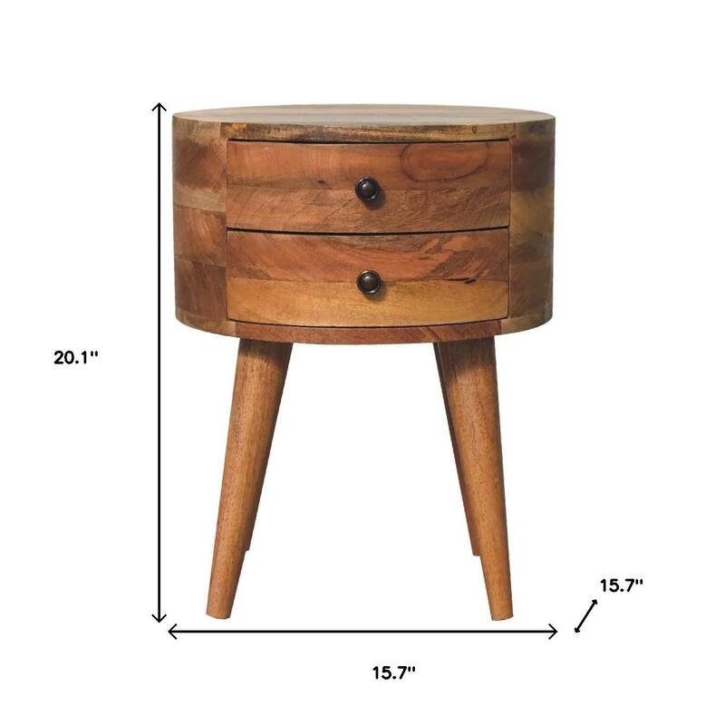 HomeRoots 20" Natural Solid Wood Round Two Drawer Nightstand