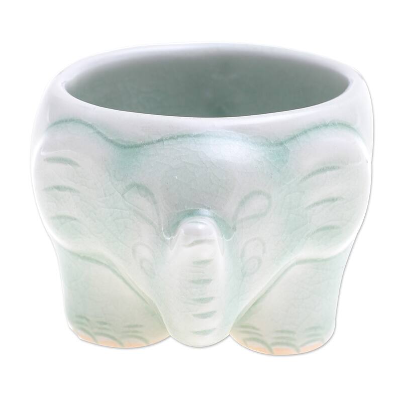 Novica Handmade Lanna Elephant Celadon Ceramic Teacup