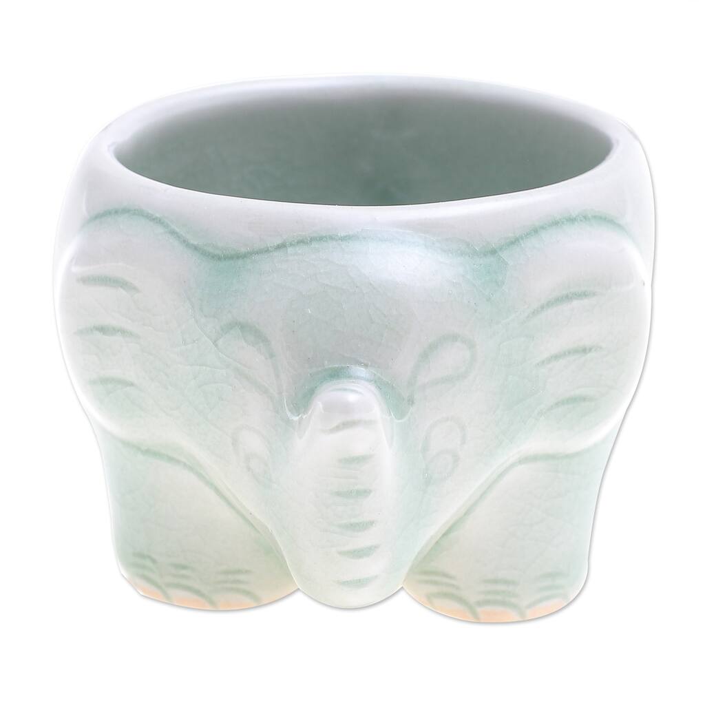 Novica Handmade Lanna Elephant Celadon Ceramic Teacup