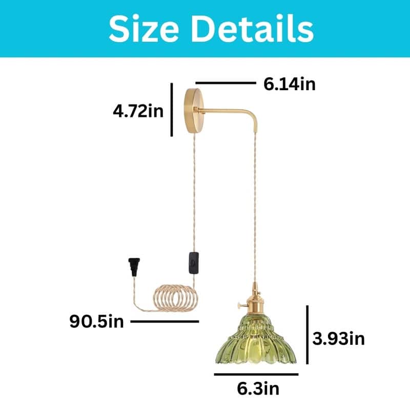 4.9FT green lighting gold & green plug in hanging light brass, glasswall light
