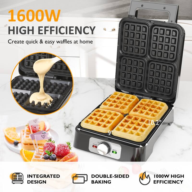 4-Slice Waffle Maker with Adjustable Temperature Control - N/A