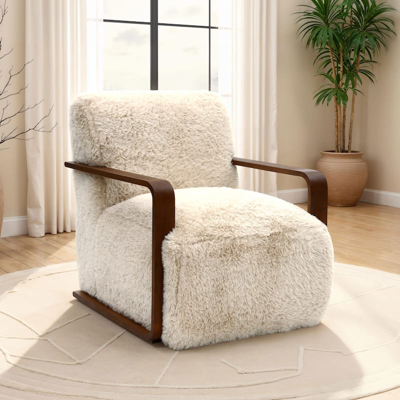 Furniture of America Neyra Modern 28-inch Faux Fur Accent Arm Chair - Beige Short-Haired