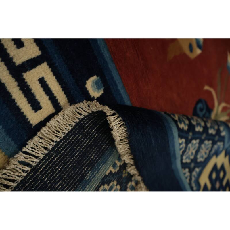 Hand Knotted Oriental 100% Wool Carpet Traditional Medallion Oranges & Rust Art Deco Area Rug - 8' 11'' X 6' 0''