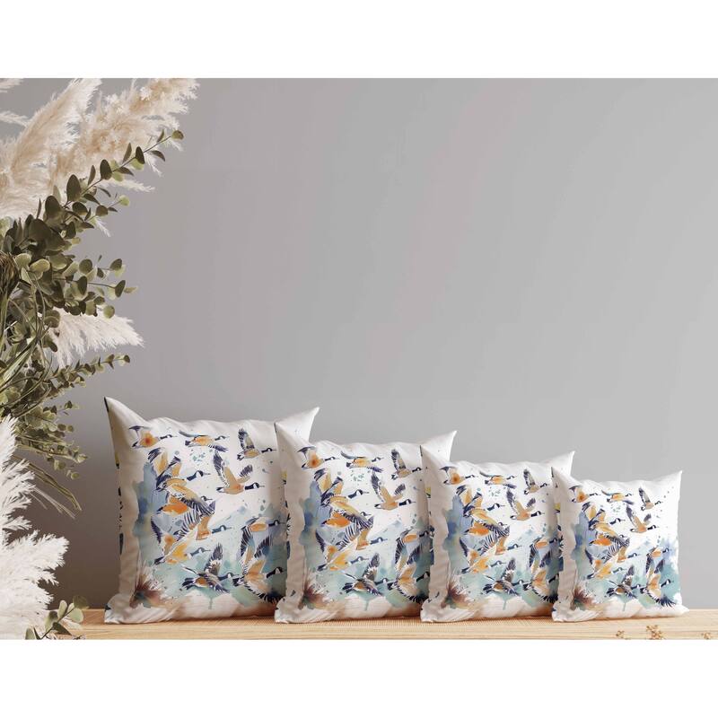 Geese in Flight Indoor/Outdoor Reversible Throw Pillow Blue and Orange