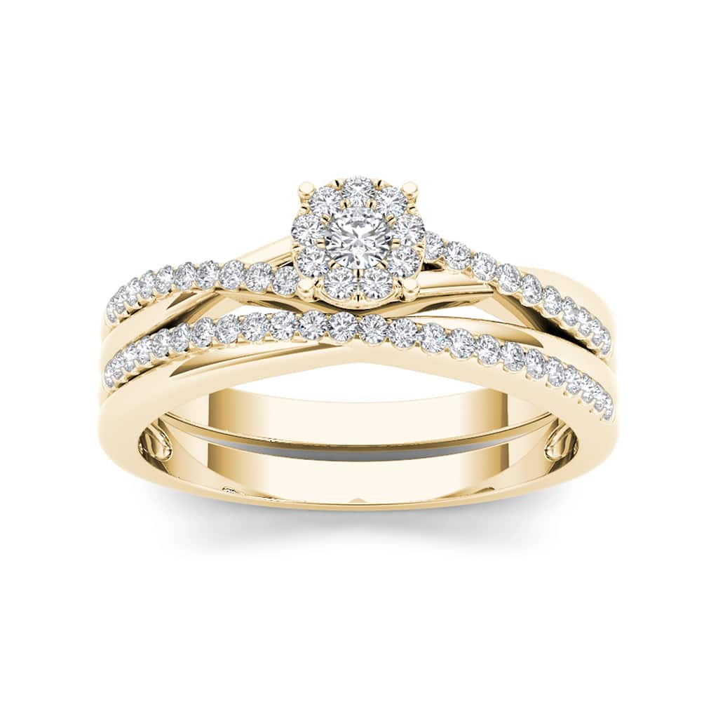 1/4ct TDW Diamond Cluster Bridal Set in 10K Gold for Women