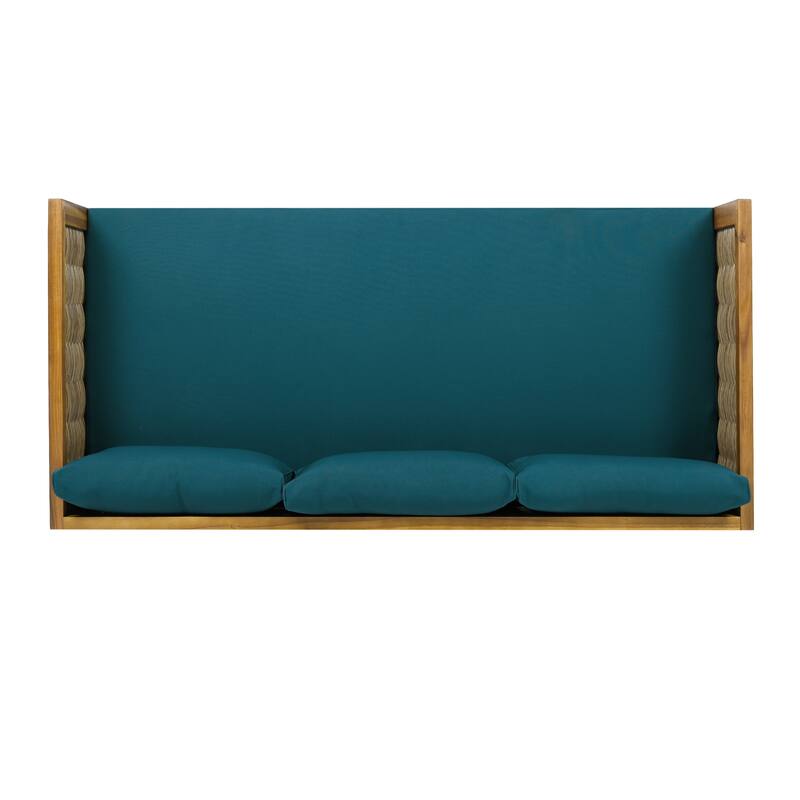 Acacia Wood Daybed with Rattan Arms Slat Paneling and Water Resistant Cushions