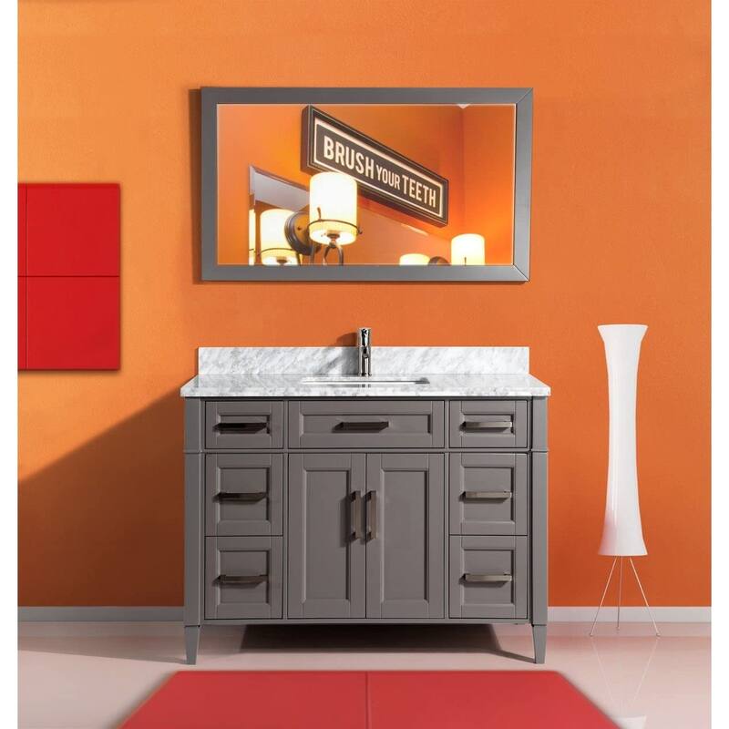 Vanity Art 60-Inch Single Sink Bathroom Vanity Set Carrara Marble Stone Top 7 Drawers 1 Shelf Undermount Sink with Free Mirror