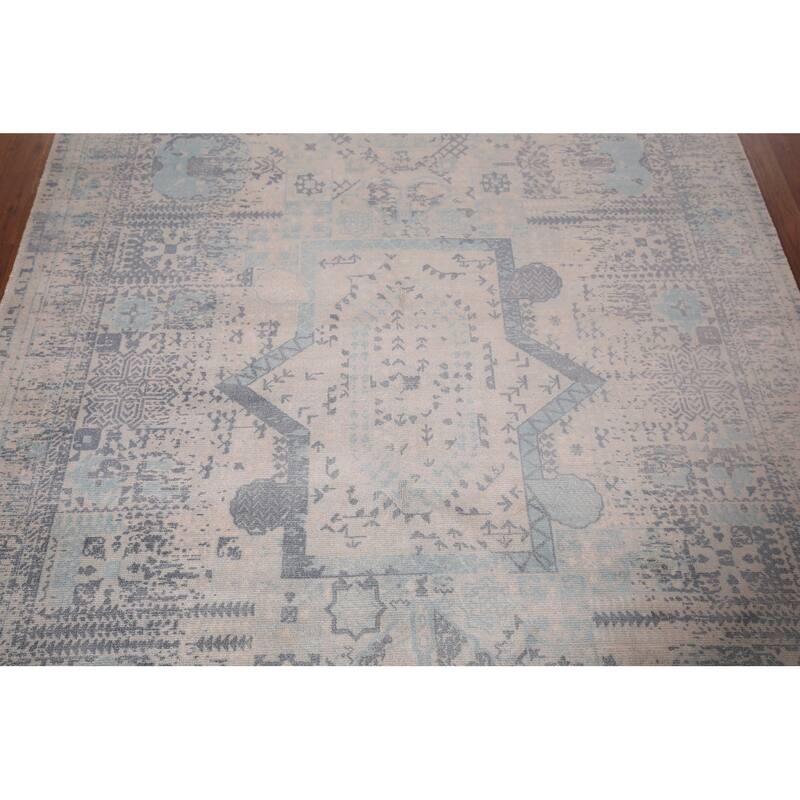 Abstract Modern Area Rug Hand-Knotted Beige Wool Carpet - 5'4" x 7'9"