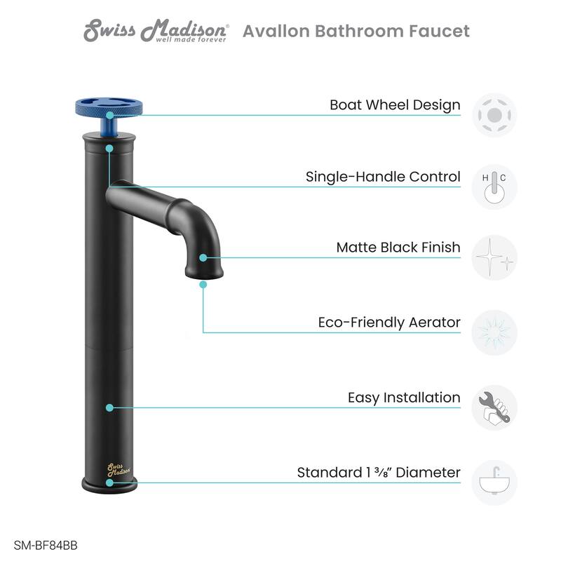 Avallon 12 Single Handle, Bathroom Faucet in Matte Black