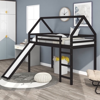 Solid Pine Construction Twin Size House Bed Loft Bed with Slide - Bed ...