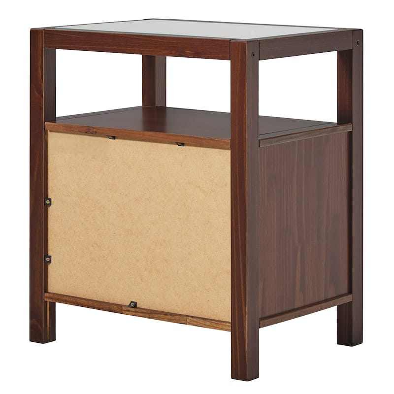 Walker Edison Solid Wood Nightstand with Tempered Glass Top