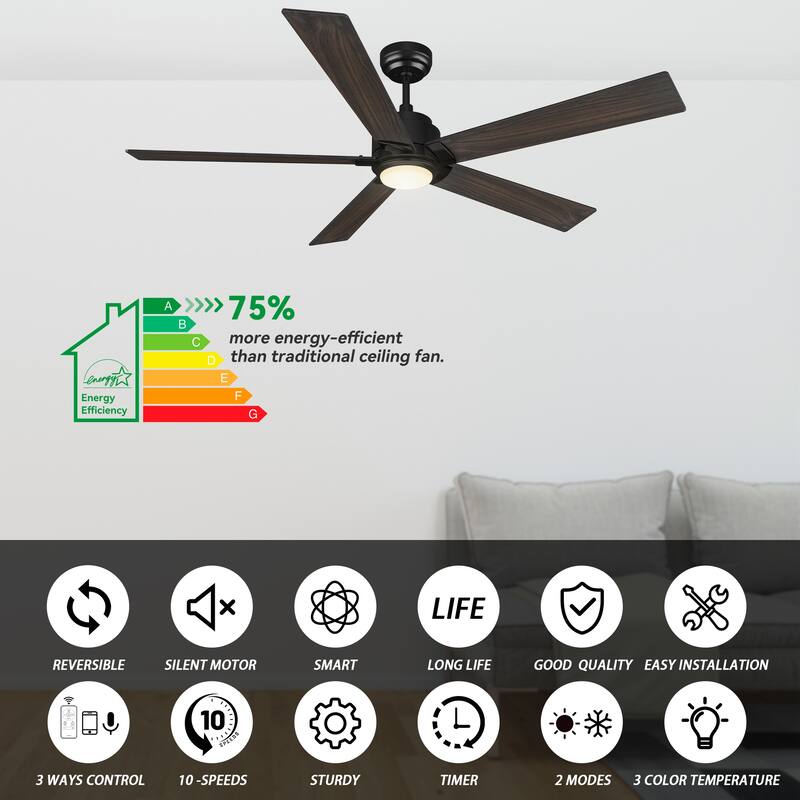 Joule 60-inch Indoor/Outdoor Smart Ceiling Fan, Dimmable LED Light