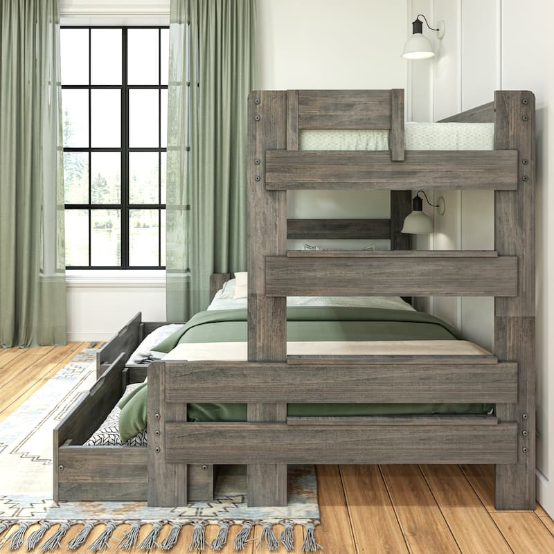Max and Lily Farmhouse Twin over Full Bunk Bed with Storage Drawers